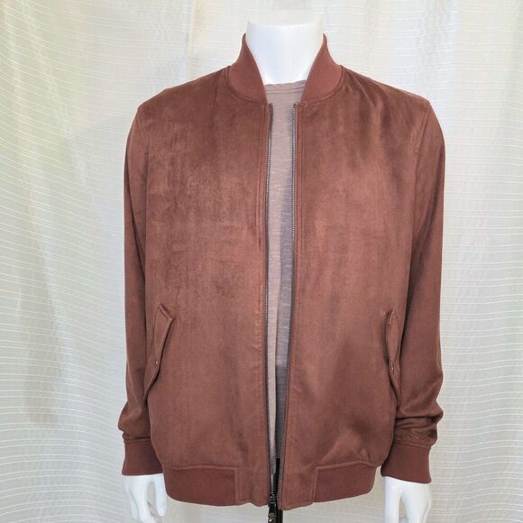 Paul Fredrick Microsuede Baseball Jacket Men's L Bomber Rust/Brown Fully Lined - Picture 1 of 16